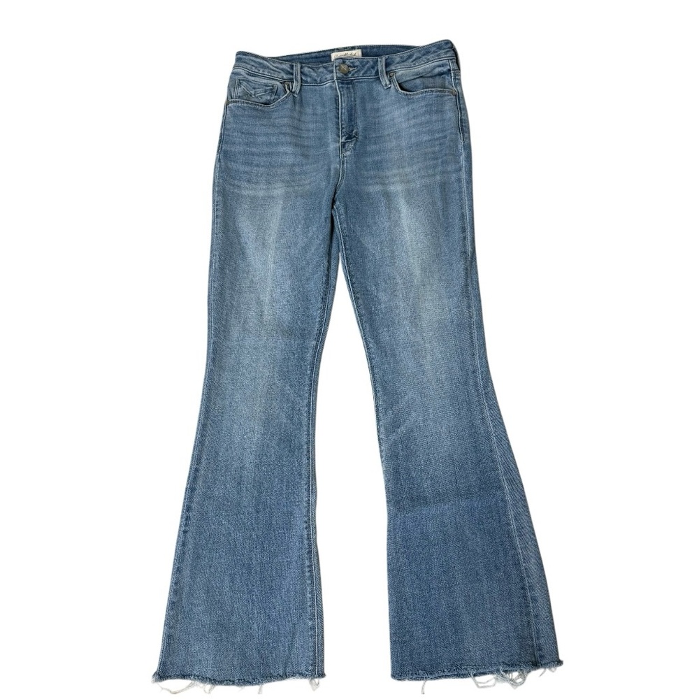 Unpublished Flare/Bootcut Jeans High-Rise Light Wash Stretch Denim Raw Hem Sz 30